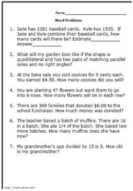 5th grade math word problems worksheets pdf