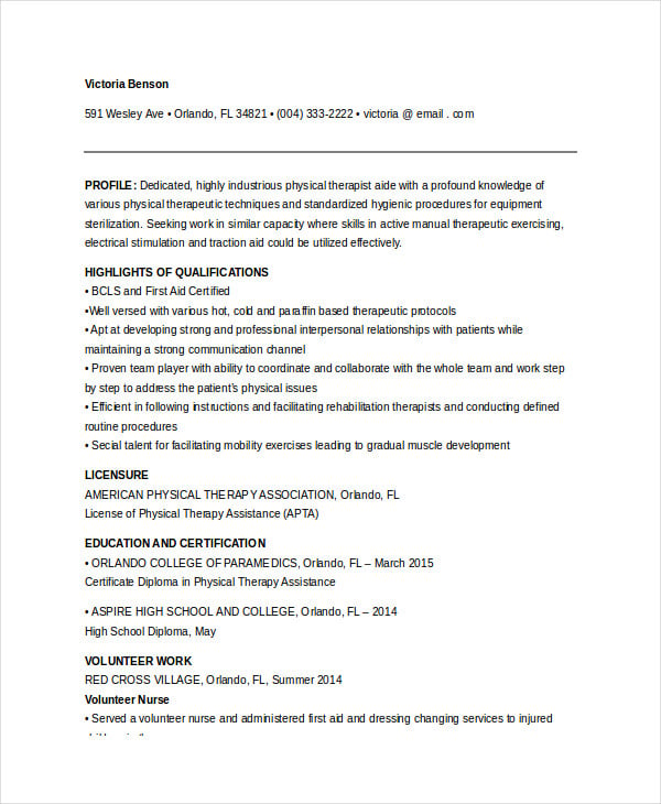 physical therapist cv sample pdf