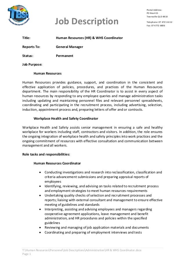 hr coordinator job description pdf
